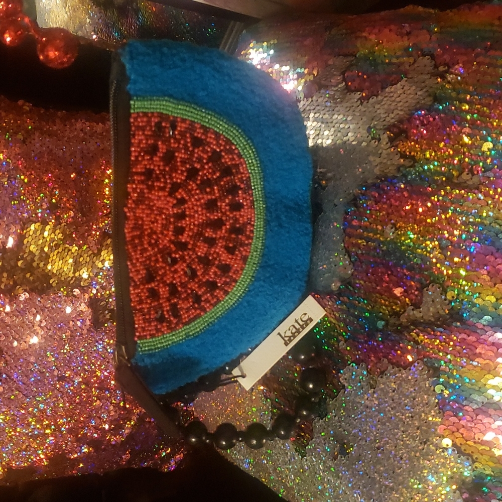 Kate Landry Watermelon Rug Hook Beaded Wristlet Purse